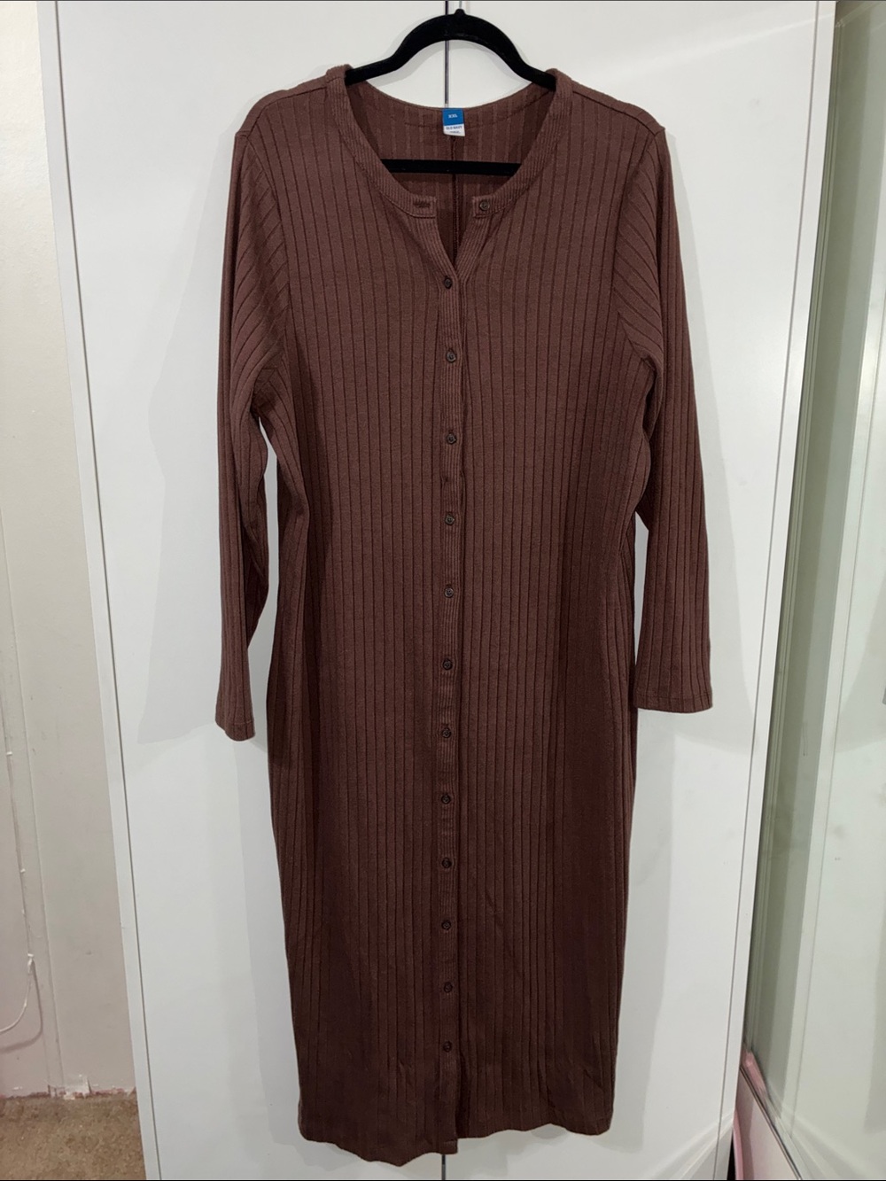 Old Navy XXL Long Ribbed Button-Front Maxi Dress in Brown Plus Size